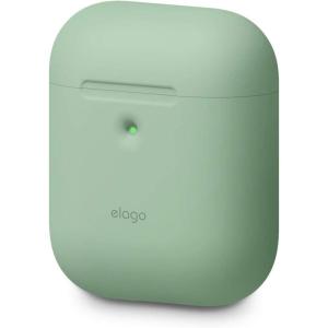 imageelago Silicone Protective Case Compatible with Apple AirPods 2 Wireless Charging Case Front LED Visible AntiSlip Coating Inside Patent Registered Nightglow BluePastel Green
