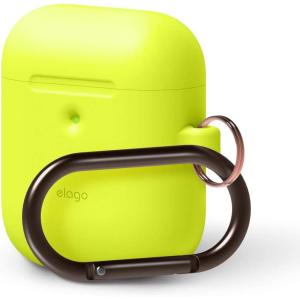 imageelago Silicone Case with Keychain Compatible with Apple AirPods 2 Wireless Charging Case Front LED Visible AntiSlip Coating Inside Premium Silicone BlackNeon Yellow