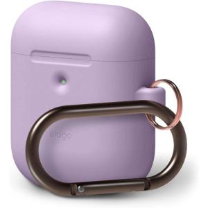 imageelago Silicone Case with Keychain Compatible with Apple AirPods 2 Wireless Charging Case Front LED Visible AntiSlip Coating Inside Premium Silicone BlackLavender