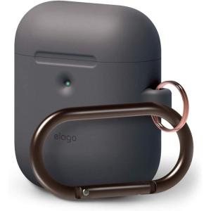 imageelago Silicone Case with Keychain Compatible with Apple AirPods 2 Wireless Charging Case Front LED Visible AntiSlip Coating Inside Premium Silicone BlackDark Gray
