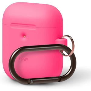 imageelago Silicone Case with Keychain Compatible with Apple AirPods 2 Wireless Charging Case Front LED Visible AntiSlip Coating Inside Premium Silicone BlackNeon Hot Pink