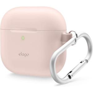imageelago Compatible with AirPods 4 Case  Premium Silicone Case with Carabiner Supports Wireless Charging Shock Resistant Full Protection Headphone Accessories Nightglow BlueSand Pink