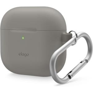 imageelago Compatible with AirPods 4 Case  Premium Silicone Case with Carabiner Supports Wireless Charging Shock Resistant Full Protection Headphone Accessories Nightglow BlueMedium Grey