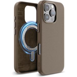 imageelago Magnetic Leather Case Compatible with iPhone 16 Pro Case Compatible with All MagSafe Accessories 63 inch  Builtin Magnets Vegan Leather Shockproof WaterResistant BlackTaupe