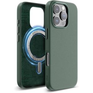 imageelago Magnetic Leather Case Compatible with iPhone 16 Pro Case Compatible with All MagSafe Accessories 63 inch  Builtin Magnets Vegan Leather Shockproof WaterResistant BlackMidnight Green