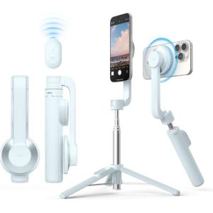 imageelago Magnetic Selfie Stick Tripod Compatible with MagSafe for iPhone and Galaxy Strong Magnetism Portable Lightweight Extendable Pouch Bluetooth Remote Guide Sticker Included Light BlueLight Blue