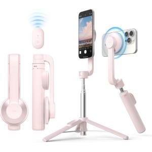 imageelago Magnetic Selfie Stick Tripod Compatible with MagSafe for iPhone and Galaxy Strong Magnetism Portable Lightweight Extendable Pouch Bluetooth Remote Guide Sticker Included Light BlueLovely Pink