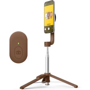imageelago  LINE FRIENDS Brown Magnetic Selfie Stick Tripod Compatible with MagSafe for iPhone and Galaxy Strong Magnetism Portable Lightweight Extendable Pouch Remote Guide Official Merchandise