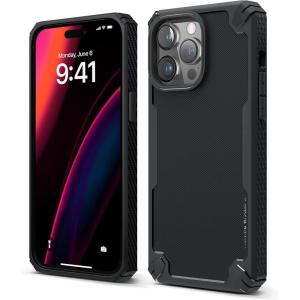 imageElago Armor iPhone 14 Pro Max 67quot Case  Military Grade Drop Protection HeavyDuty Carbon Fiber Texture Shockproof Bumper BlackBlack
