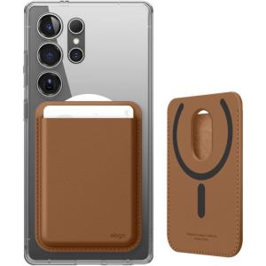 imageelago Magnetic Wallet for Samsung Galaxy S25 Ultra Plus Edge Z Fold 7 ampamp S24 Series  Durable Vegan Leather Compatible with MagSafe  3 Cards Secure Phone Card Holder BrownBrown