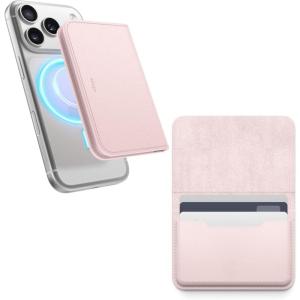 image:imageelago Magnetic Vegan Leather Wallet Card Holder 4Cards Compatible with MagSafe for iPhone Series  Secure Phone Wallet Scratch and Damage Protection Light GreyLovely Pink
