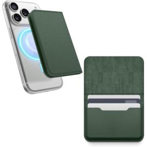 image:imageelago Magnetic Vegan Leather Wallet Card Holder 4Cards Compatible with MagSafe for iPhone Series  Secure Phone Wallet Scratch and Damage Protection Light GreyDark Green