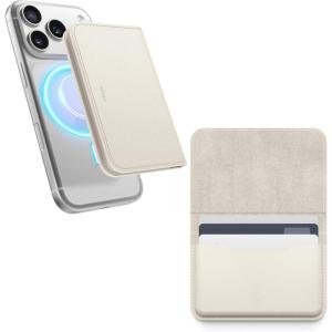 image:imageelago Magnetic Vegan Leather Wallet Card Holder 4Cards Compatible with MagSafe for iPhone Series  Secure Phone Wallet Scratch and Damage Protection Light GreyStone