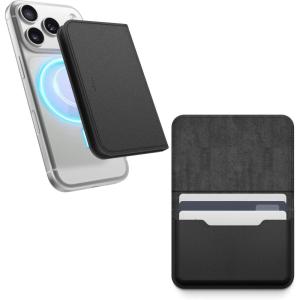 image:imageelago Magnetic Vegan Leather Wallet Card Holder 4Cards Compatible with MagSafe for iPhone Series  Secure Phone Wallet Scratch and Damage Protection Light GreyBlack