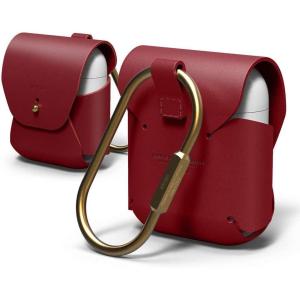 image:imageelago Genuine Leather Case Compatible with AirPods 1 Case and Compatible with AirPods 2 Case Natural Cowhide Leather Case with Brass Ring Holder Supports Wireless Charging RedRed