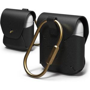 image:imageelago Genuine Leather Case Compatible with AirPods 1 Case and Compatible with AirPods 2 Case Natural Cowhide Leather Case with Brass Ring Holder Supports Wireless Charging RedBlack