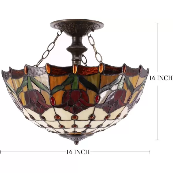 imageWERFACTORY Tiffany Ceiling Light Fixture Red Yellow Tulip Stained Glass Semi Flush Mount Lamp Wide 16 Inch Height 15 Inch Tiffany Ceiling Lamp S030 Series