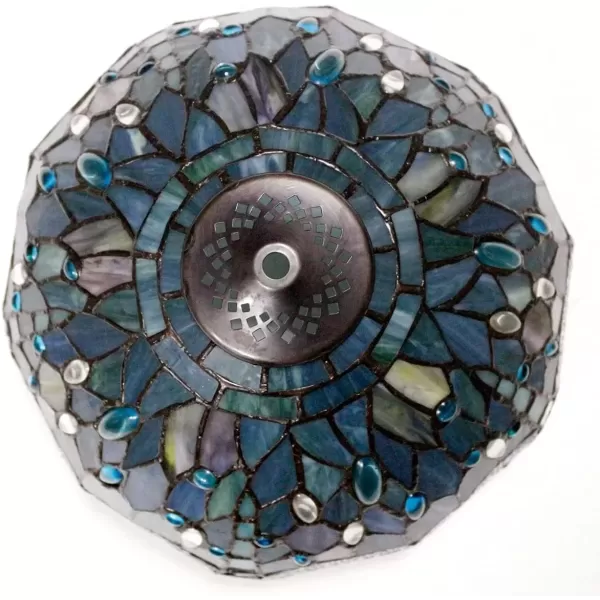 imageWERFACTORY Tiffany Ceiling Light Fixture Sea Blue Stained Glass Dragonfly Semi Flush Mount Lamp Wide 12 Inch Height 11 Inch S147 Series