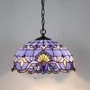 imageWERFACTORY Tiffany Pendant Light Fixture Blue Purple Baroque Stained Glass Hanging Lamp Wide 16 Inch Height 40 Inch S003C Series