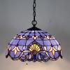 imageWERFACTORY Tiffany Pendant Light Fixture Blue Purple Baroque Stained Glass Hanging Lamp Wide 16 Inch Height 40 Inch S003C Series