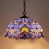 imageWERFACTORY Tiffany Pendant Light Fixture Blue Purple Baroque Stained Glass Hanging Lamp Wide 16 Inch Height 40 Inch S003C Series