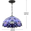 imageWERFACTORY Tiffany Pendant Light Fixture Blue Purple Baroque Stained Glass Hanging Lamp Wide 16 Inch Height 40 Inch S003C Series