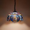 imageWERFACTORY Tiffany Pendant Light Fixture Blue Purple Cloud Stained Glass Hanging Lamp Wide 12 Inch Height 32 Inch S558 Series