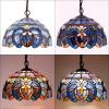 imageWERFACTORY Tiffany Pendant Light Fixture Blue Purple Cloud Stained Glass Hanging Lamp Wide 12 Inch Height 32 Inch S558 Series