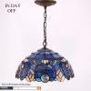 imageWERFACTORY Tiffany Pendant Light Fixture Blue Purple Cloud Stained Glass Hanging Lamp Wide 16 Inch Height 40 Inch S558 Series