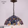 imageWERFACTORY Tiffany Pendant Light Fixture Blue Purple Cloud Stained Glass Hanging Lamp Wide 16 Inch Height 40 Inch S558 Series