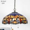 imageWERFACTORY Tiffany Pendant Light Fixture Blue Yellow Dragonfly Stained Glass Hanging Lamp Wide 16 Inch Height 40 Inch S168 Series