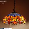 imageWERFACTORY Tiffany Pendant Light Fixture Blue Yellow Dragonfly Stained Glass Hanging Lamp Wide 16 Inch Height 40 Inch S168 Series