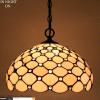 imageWERFACTORY Tiffany Pendant Light Fixture Cream Amber Bead Stained Glass Hanging Lamp Wide 12 Inch Height 32 Inch S005 Series