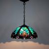 imageWERFACTORY Tiffany Pendant Light Fixture Green Liaison Stained Glass Hanging Lamp Wide 16 Inch Height 40 Inch S160G Series