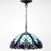 imageWERFACTORY Tiffany Pendant Light Fixture Green Liaison Stained Glass Hanging Lamp Wide 16 Inch Height 40 Inch S160G Series