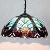imageWERFACTORY Tiffany Pendant Light Fixture Green Liaison Stained Glass Hanging Lamp Wide 16 Inch Height 40 Inch S160G Series