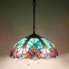 imageWERFACTORY Tiffany Pendant Light Fixture Green Liaison Stained Glass Hanging Lamp Wide 16 Inch Height 40 Inch S160G Series