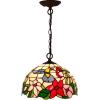 imageWERFACTORY Tiffany Pendant Light Fixture Hummingbird Amber Stained Glass Hanging Lamp Wide 12 Inch Height 32 Inch S101 Series