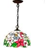 imageWERFACTORY Tiffany Pendant Light Fixture Hummingbird Amber Stained Glass Hanging Lamp Wide 12 Inch Height 32 Inch S101 Series