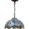 imageWERFACTORY Tiffany Pendant Light Fixture Sea Blue Stained Glass Dragonfly Hanging Lamp Wide 12 Inch Height 32 Inch S147 Series