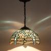 imageWERFACTORY Tiffany Pendant Light Fixture Sea Blue Stained Glass Dragonfly Hanging Lamp Wide 12 Inch Height 32 Inch S147 Series