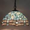 imageWERFACTORY Tiffany Pendant Light Fixture Sea Blue Stained Glass Dragonfly Hanging Lamp Wide 12 Inch Height 32 Inch S147 Series