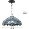 imageWERFACTORY Tiffany Pendant Light Fixture Sea Blue Stained Glass Dragonfly Hanging Lamp Wide 16 Inch Height 40 Inch S147 Series