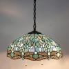 imageWERFACTORY Tiffany Pendant Light Fixture Sea Blue Stained Glass Dragonfly Hanging Lamp Wide 16 Inch Height 40 Inch S147 Series
