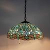 imageWERFACTORY Tiffany Pendant Light Fixture Sea Blue Stained Glass Dragonfly Hanging Lamp Wide 16 Inch Height 40 Inch S147 Series