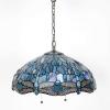 imageWERFACTORY Tiffany Pendant Light Fixture Sea Blue Stained Glass Dragonfly Hanging Lamp Wide 16 Inch Height 40 Inch S147 Series