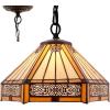 imageWERFACTORY Tiffany Pendant Light Fixture Yellow Hexagon Stained Glass 12 Inch Mission Hanging Lamp Wide 12 Inch Height 32 Inch S011 Series