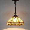 imageWERFACTORY Tiffany Pendant Light Fixture Yellow Hexagon Stained Glass 12 Inch Mission Hanging Lamp Wide 12 Inch Height 32 Inch S011 Series