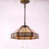 imageWERFACTORY Tiffany Pendant Light Fixture Yellow Hexagon Stained Glass Mission Hanging Lamp Wide 16 Inch Height 40 Inch S011 Series