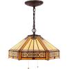 imageWERFACTORY Tiffany Pendant Light Fixture Yellow Hexagon Stained Glass Mission Hanging Lamp Wide 16 Inch Height 40 Inch S011 Series